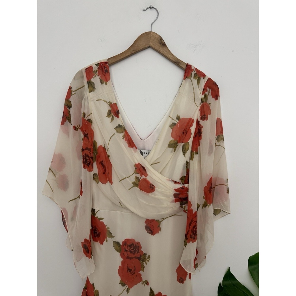 STUNNING Vtg Y2K Sue Wong Ivory Floral Silk Fairy Medi Dress 12 P - Picture 2 of 7